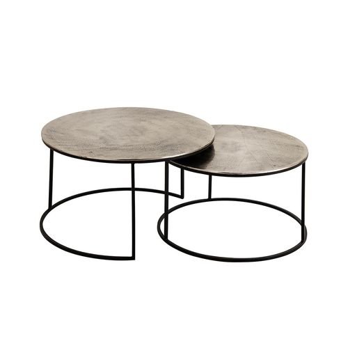 Lot de 2 table gigogne en aluminium et fer argenté – Felia