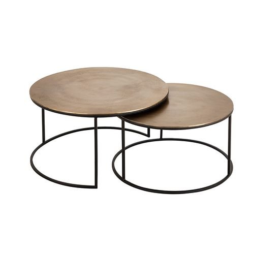 Lot de 2 table gigogne en aluminium et fer doré – Felia